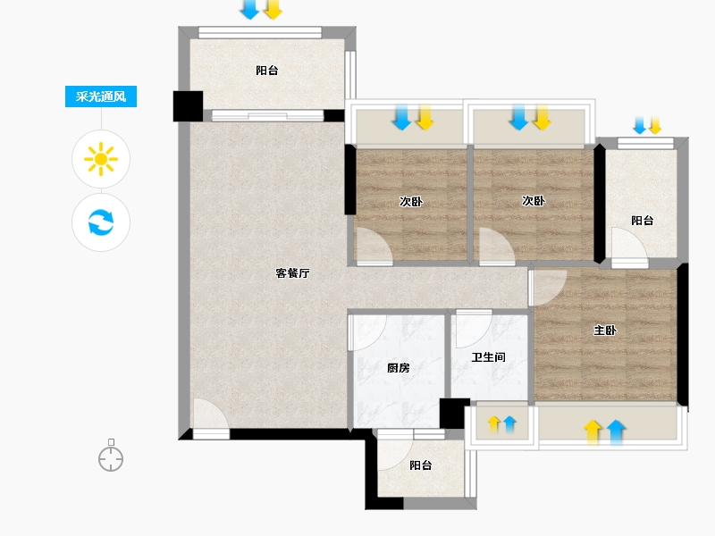 广东省-中山市-御景香江-68.34-户型库-采光通风