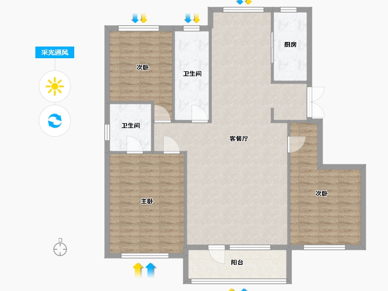 辽宁省-大连市-伟业城市荣域1期-123.24-户型库-采光通风