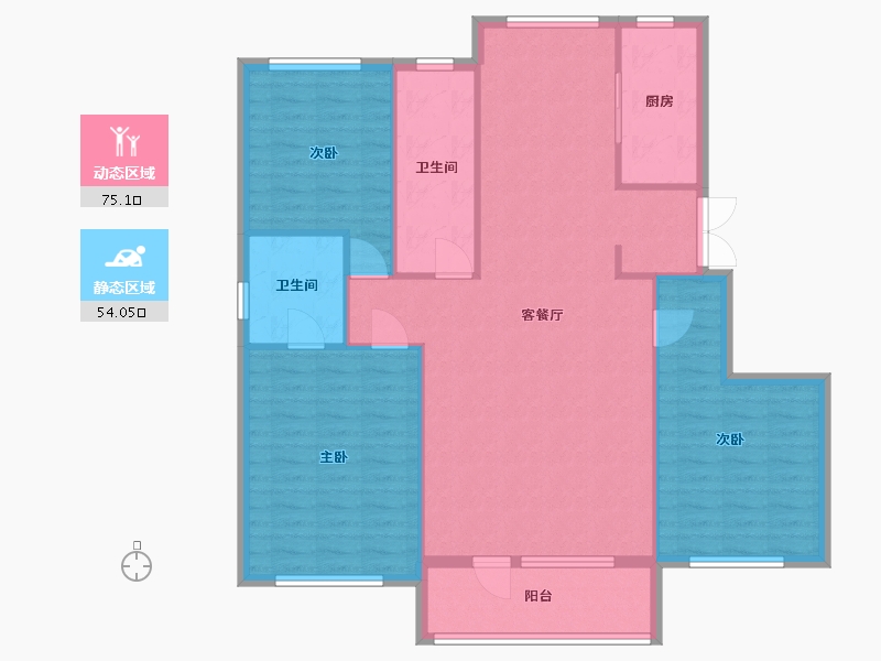 辽宁省-大连市-伟业城市荣域1期-123.24-户型库-动静分区