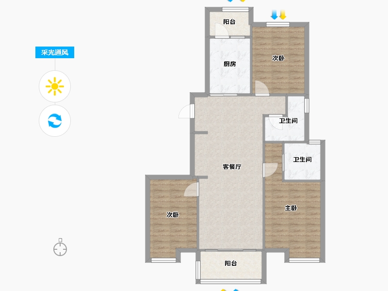 江苏省-苏州市-凯德都会晶彩-91.50-户型库-采光通风