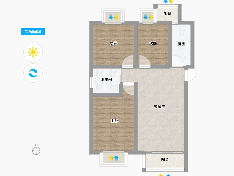 上海-上海市-东渡海派青城-57.69-户型库-采光通风