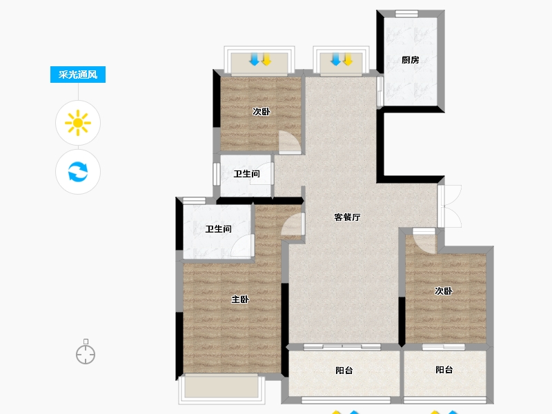 江苏省-扬州市-美的禹州大河-94.45-户型库-采光通风