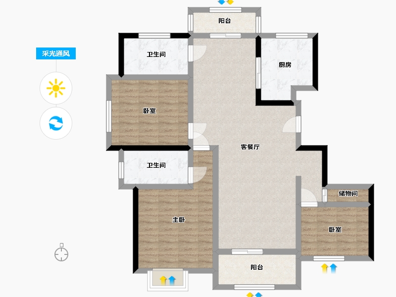 江苏省-盐城市-馥桂名居-110.57-户型库-采光通风