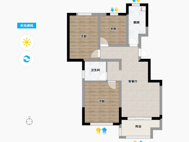 河北省-廊坊市-和谐家园-80.00-户型库-采光通风