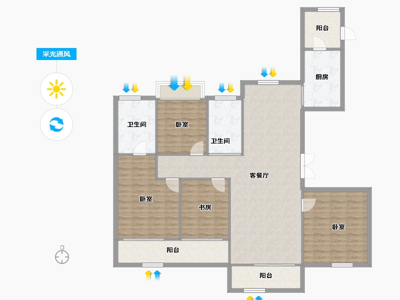 陕西省-榆林市-河汇雅苑-138.13-户型库-采光通风