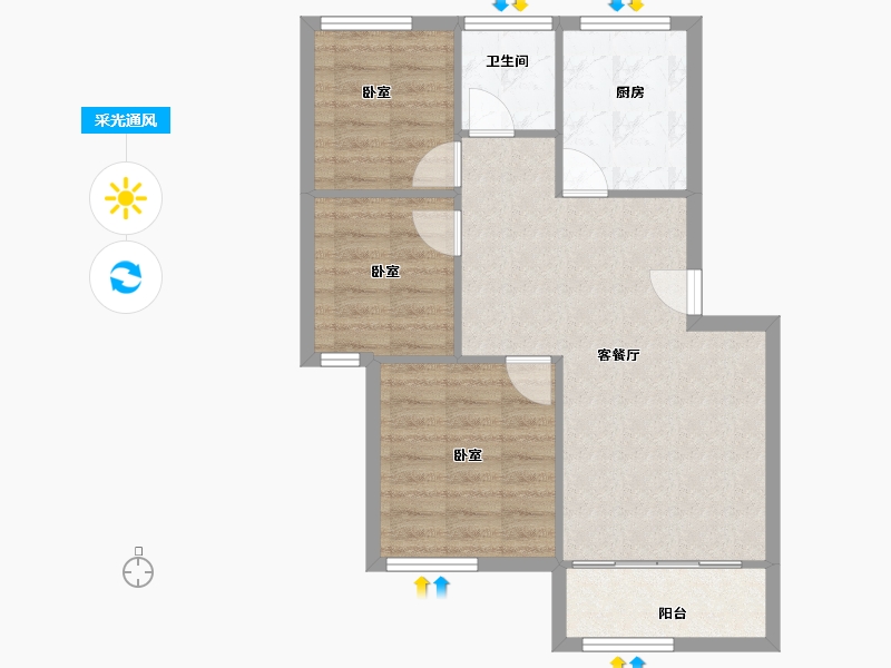 浙江省-宁波市-梅江北苑-64.67-户型库-采光通风