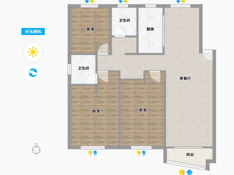 江苏省-苏州市-南湖苑-99.73-户型库-采光通风