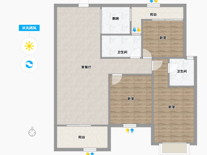 浙江省-宁波市-白金湾-104.67-户型库-采光通风