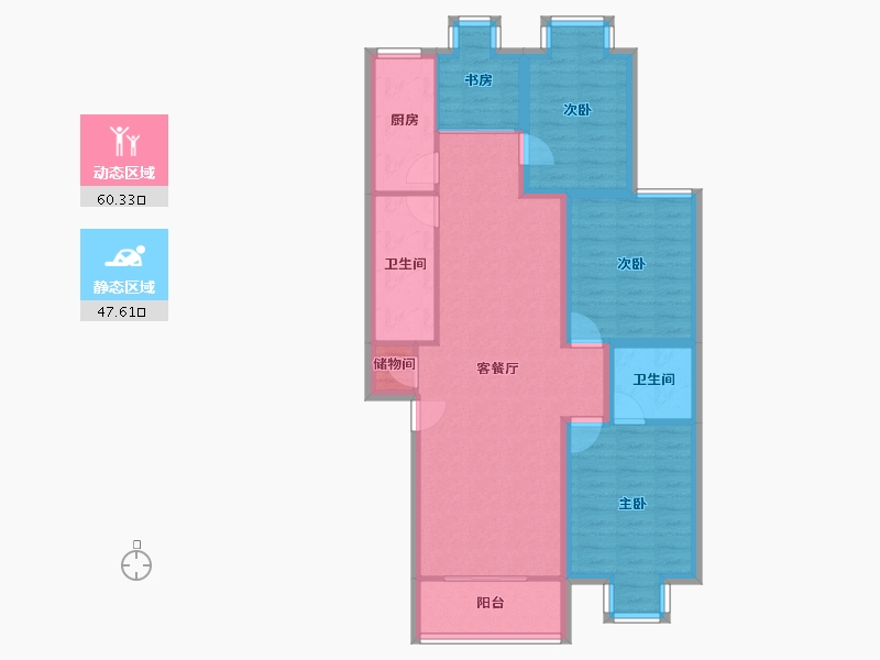 湖北省-武汉市-普天居贤苑-96.49-户型库-动静分区