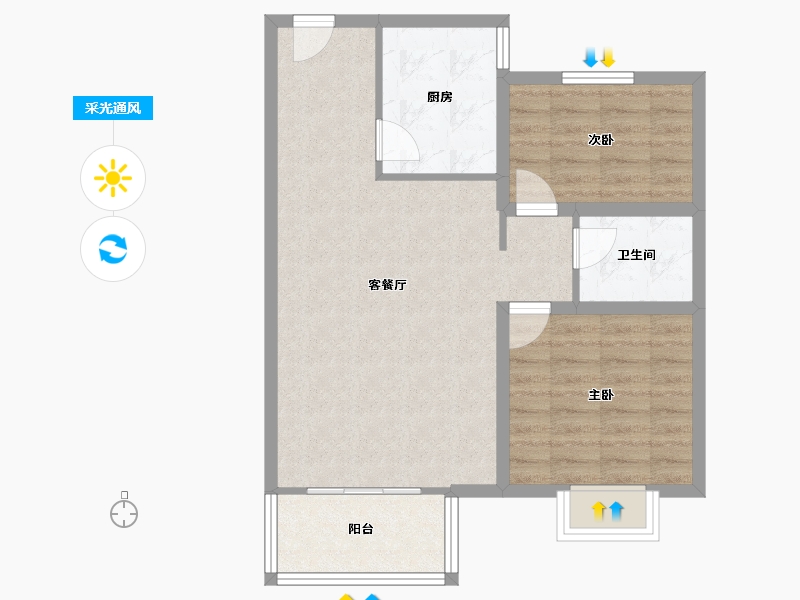 山东省-青岛市-融创维多利亚湾-69.36-户型库-采光通风