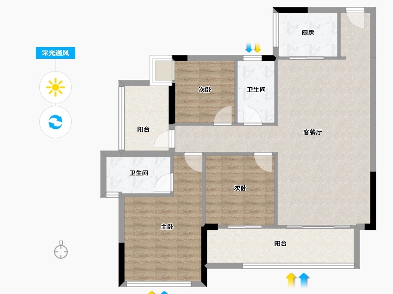 广东省-中山市-碧桂园新仕界-99.69-户型库-采光通风