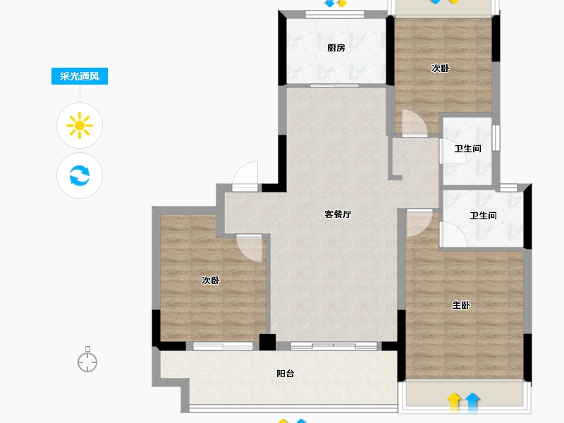 江苏省-镇江市-嘉源首府-96.80-户型库-采光通风