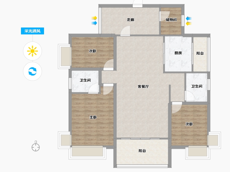 广东省-珠海市-钰海山庄-107.16-户型库-采光通风