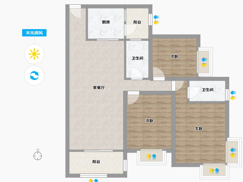 广东省-佛山市-中海金沙湾-88.27-户型库-采光通风