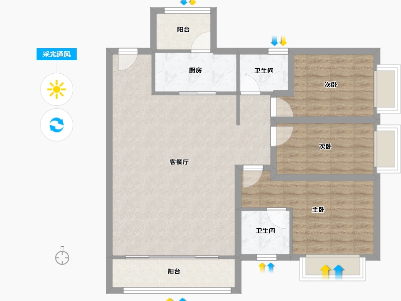 广东省-广州市-鸣翠花园-92.20-户型库-采光通风