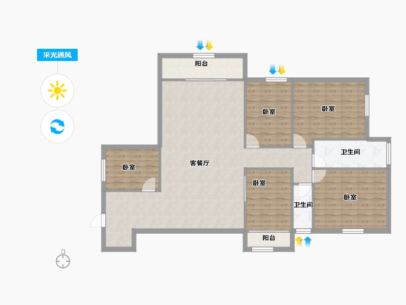 广东省-深圳市-鹏华香域花园-130.95-户型库-采光通风