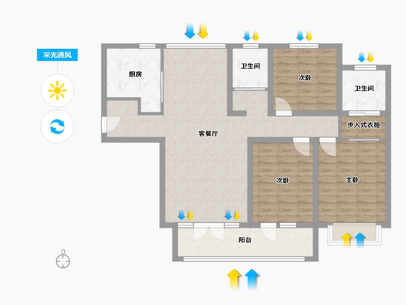 山东省-潍坊市-大益华府御苑-102.00-户型库-采光通风