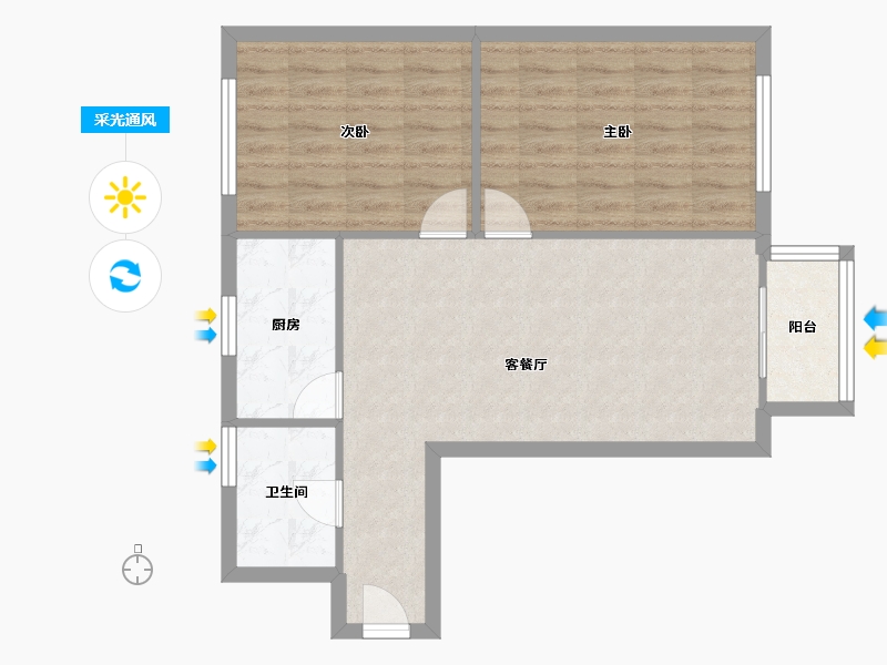 河北省-唐山市-龙华里益民园-68.57-户型库-采光通风