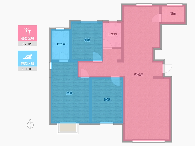 内蒙古自治区-鄂尔多斯市-宏源一品B区-108.30-户型库-动静分区