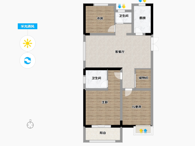 江苏省-淮安市-正中尚品-90.60-户型库-采光通风