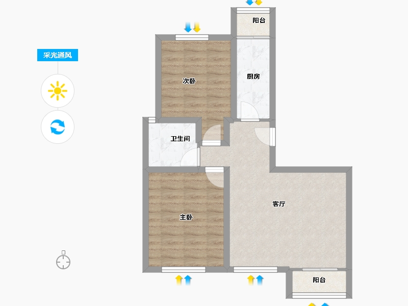 天津-天津市-瞰景园-61.47-户型库-采光通风