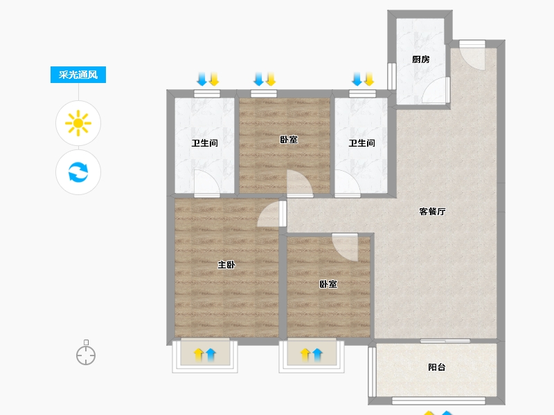 湖北省-孝感市-金域国际-84.07-户型库-采光通风