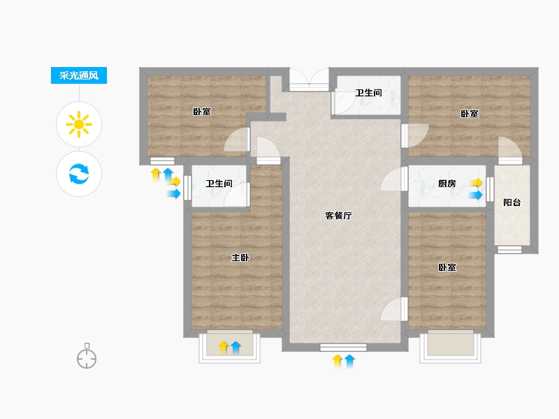 河南省-新乡市-中央王府-104.00-户型库-采光通风