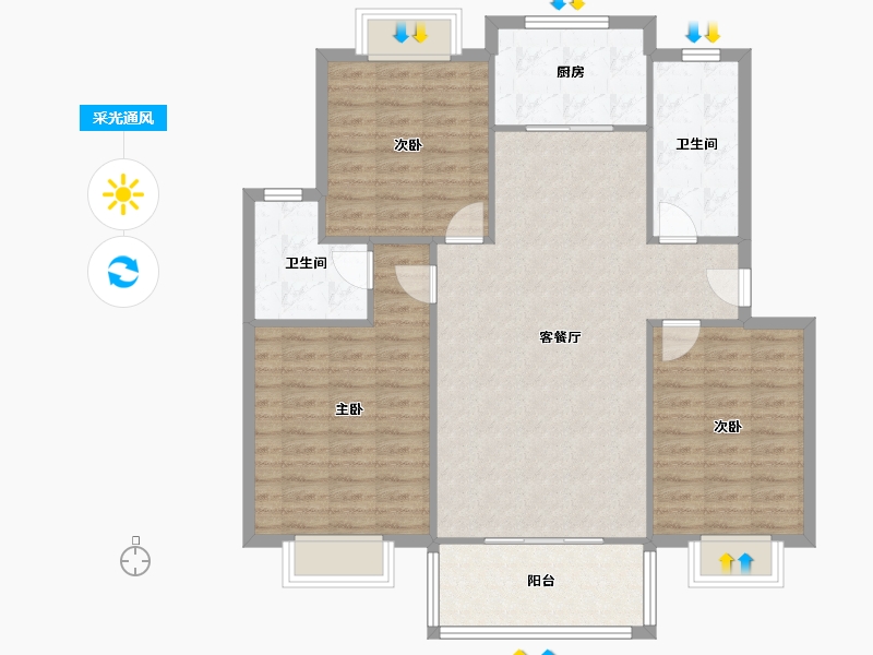 陕西省-汉中市-丰辉龙亭园小区-123.00-户型库-采光通风