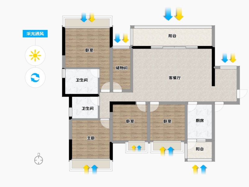 四川省-成都市-鼎盛南苑-128.79-户型库-采光通风