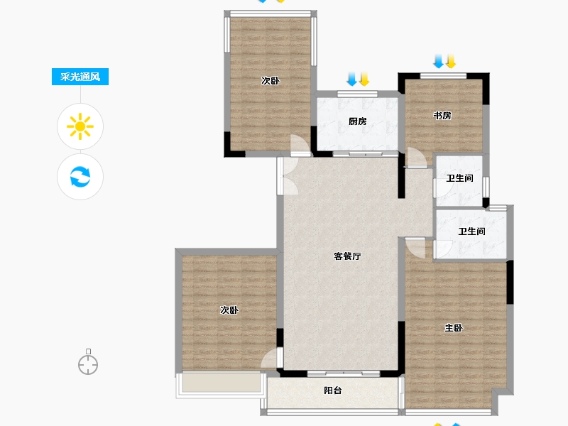 河南省-洛阳市-京熙帝景-127.20-户型库-采光通风