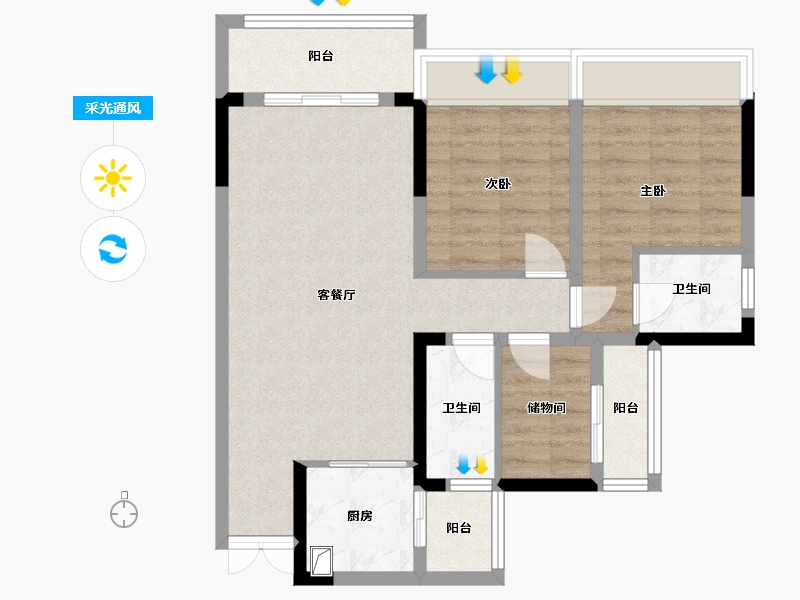 四川省-巴中市-乐湾悦府2期-76.88-户型库-采光通风