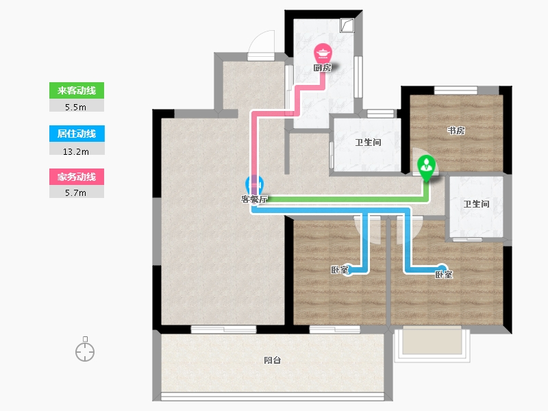 陕西省-咸阳市-渭水朝阳-80.00-户型库-动静线