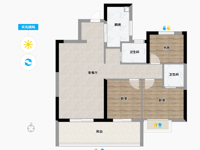 陕西省-咸阳市-渭水朝阳-80.00-户型库-采光通风