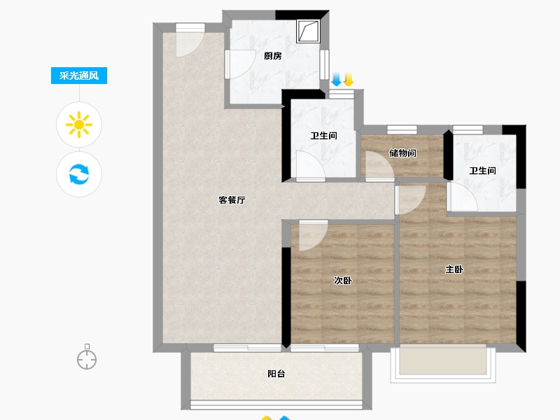 浙江省-杭州市-越秀·星颂府-71.34-户型库-采光通风