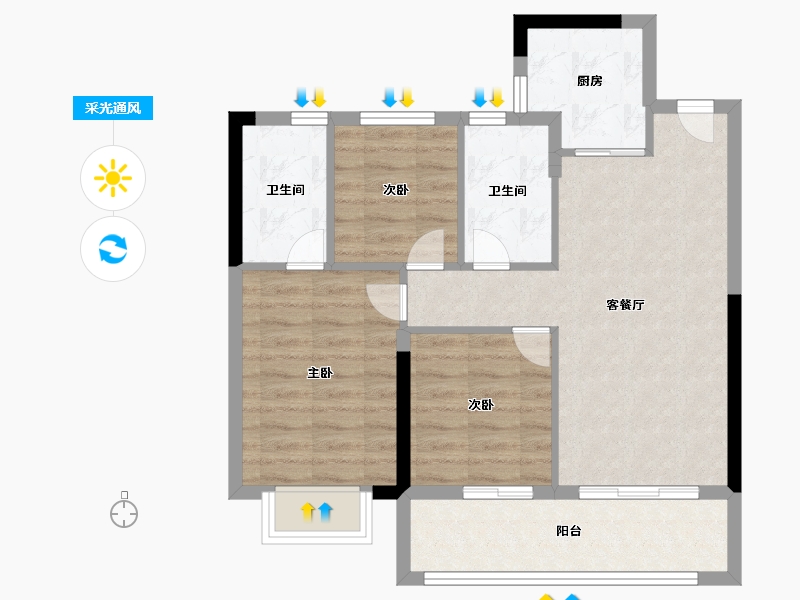 浙江省-宁波市-保利·明玥春汀-71.00-户型库-采光通风