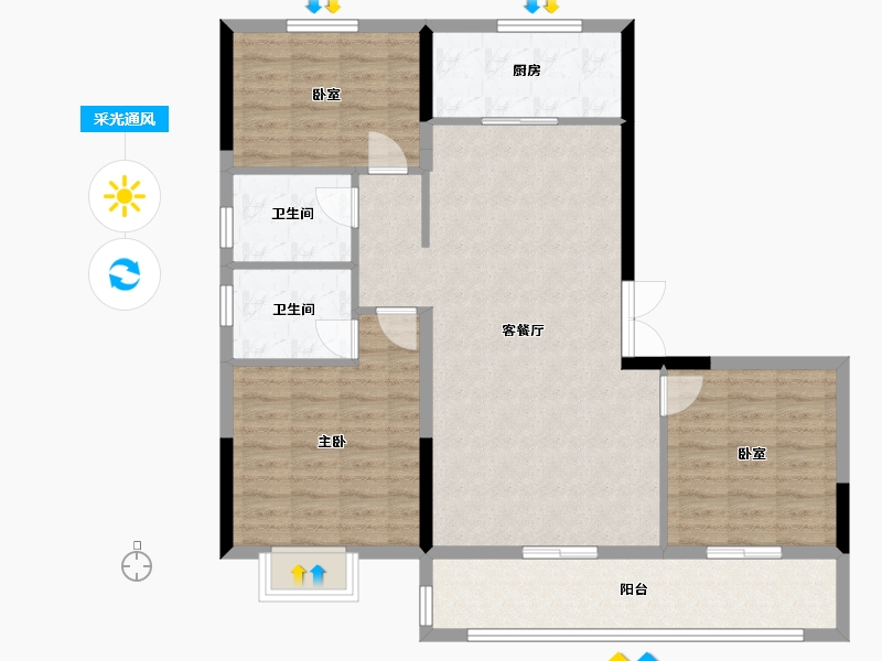 安徽省-阜阳市-万像一号院-103.20-户型库-采光通风