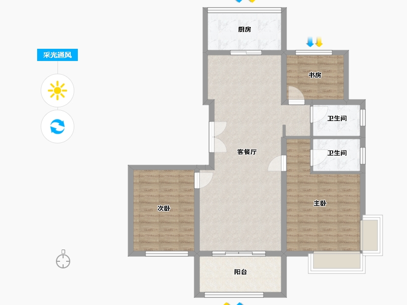 安徽省-黄山市-祁红·诚瑞华庭-91.59-户型库-采光通风