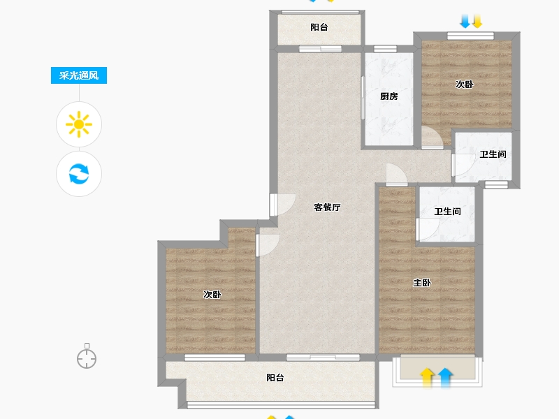 安徽省-黄山市-徽州印象君岳府-93.60-户型库-采光通风