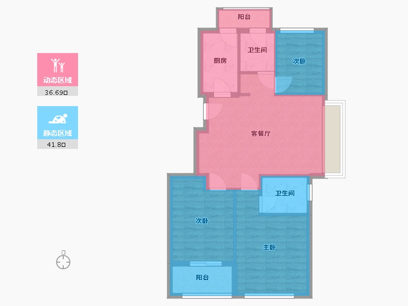 浙江省-湖州市-绿城西溪锦庐-70.64-户型库-动静分区