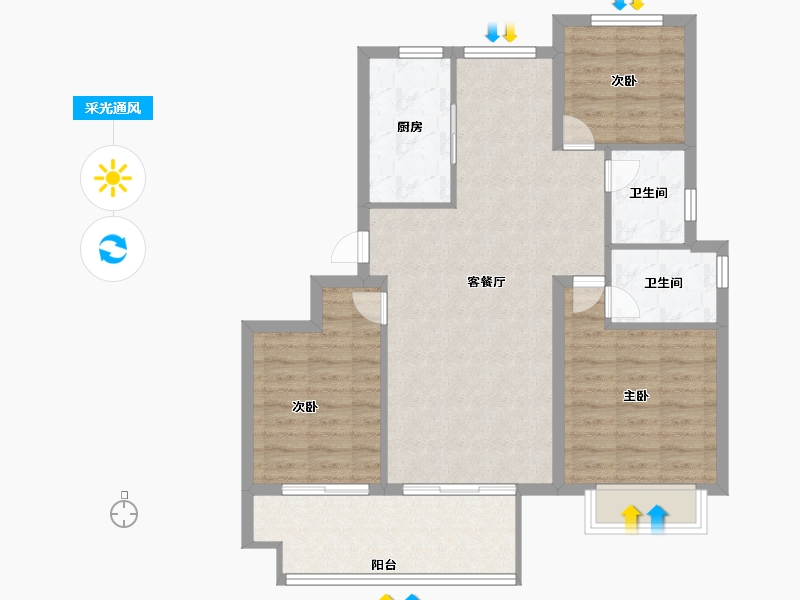 浙江省-宁波市-浩璟府-85.00-户型库-采光通风