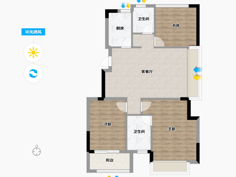 浙江省-湖州市-绿城西溪锦庐-80.65-户型库-采光通风