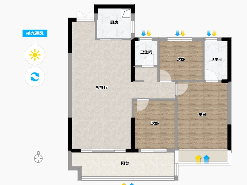 湖南省-郴州市-众联北城天悦-87.93-户型库-采光通风