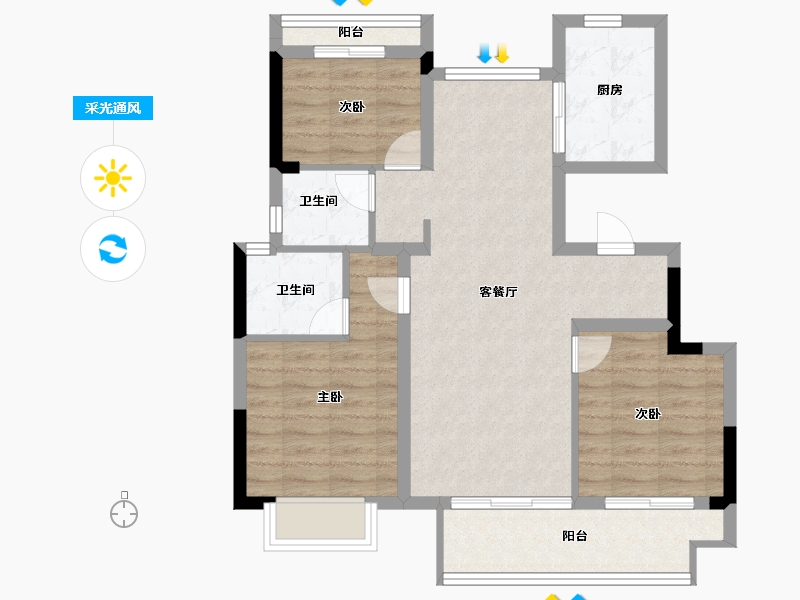 浙江省-宁波市-卿云府-78.00-户型库-采光通风