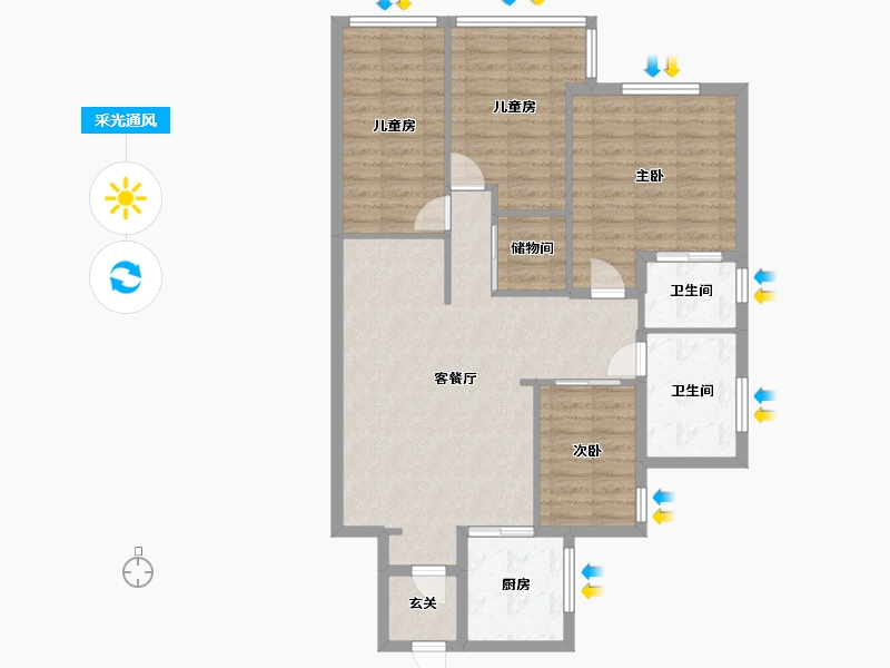 山东省-烟台市-东方花苑-101.60-户型库-采光通风