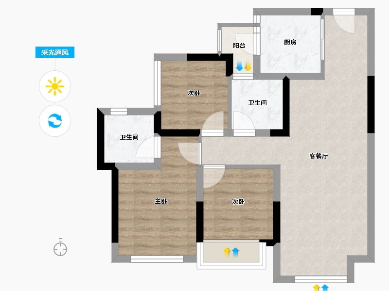 四川省-成都市-东原江山印月-65.13-户型库-采光通风