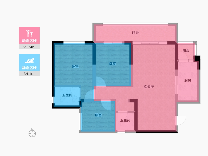 四川省-宜宾市-鲁能公馆-75.94-户型库-动静分区