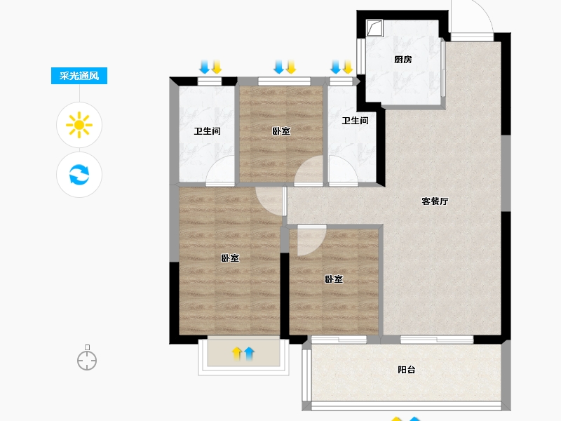 山西省-晋中市-电建地产·晋中洺悦宸苑-70.49-户型库-采光通风