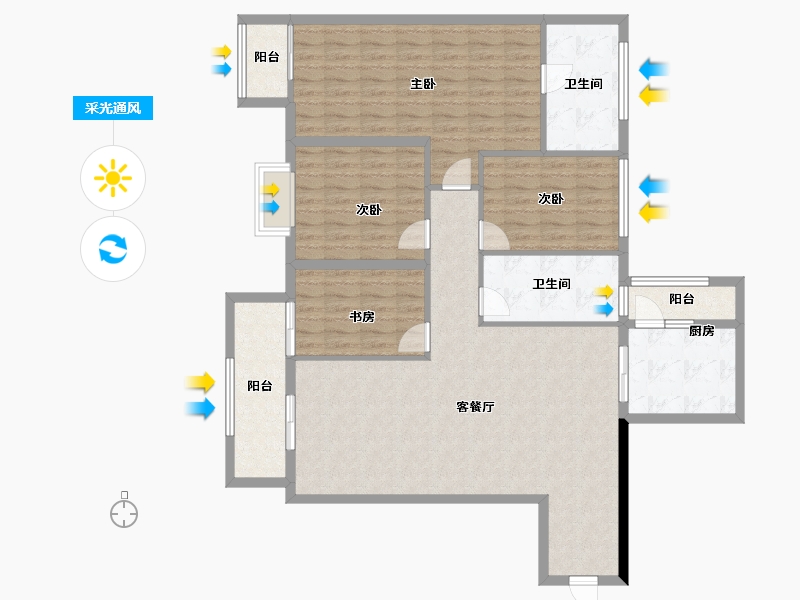 湖南省-长沙市-印象月湖苑-131.20-户型库-采光通风