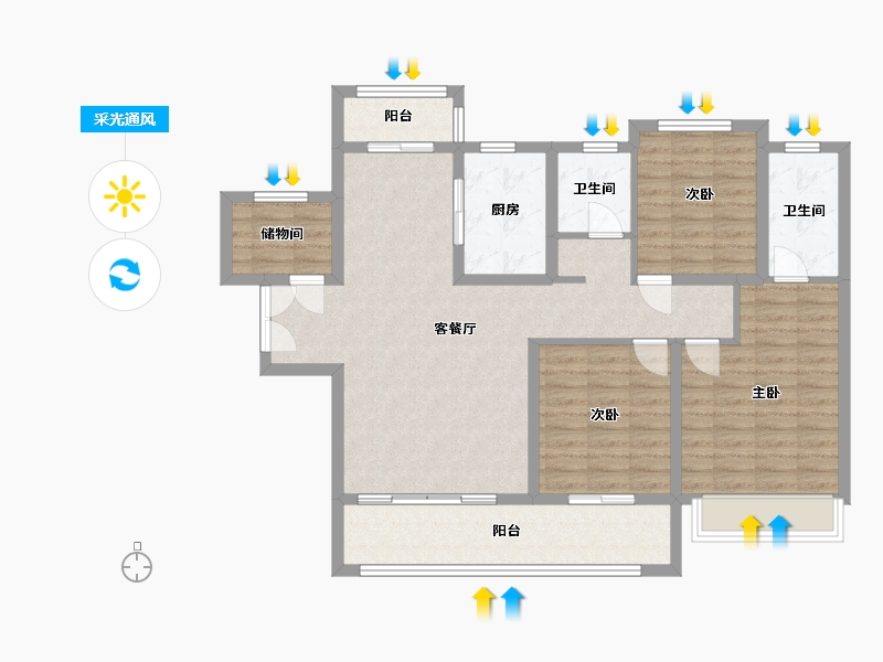 河南省-许昌市-芙蓉湖畔-105.60-户型库-采光通风