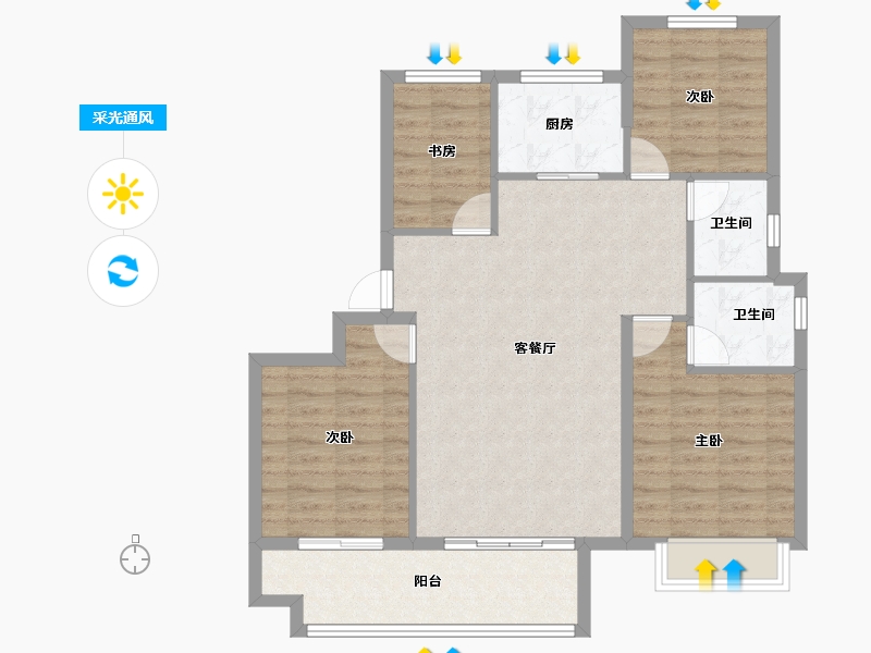 浙江省-宁波市-浩璟府-93.54-户型库-采光通风